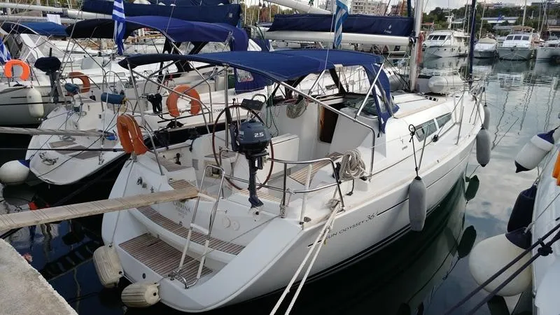 Exterior view of Katrina, a Jeanneau Sun Odyssey 36i sailboat at Municipal Unit of Elefsina, Greece