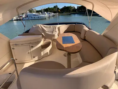 Deck of Lena, a Azimut 50 Flybridge motor yacht at Lignano Sabbiadoro / Lignan, Italy