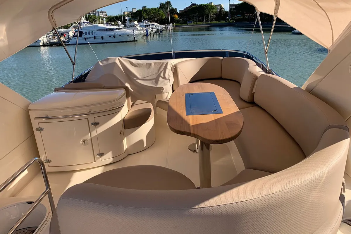 Deck of Lena, a Azimut 50 Flybridge motor yacht at Lignano Sabbiadoro / Lignan, Italy