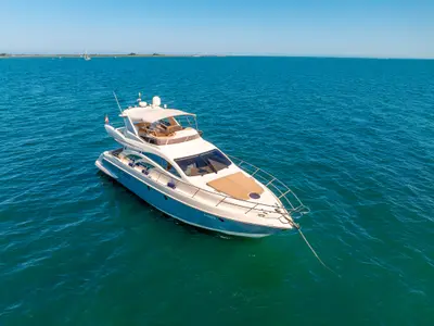 Exterior view of Lena, a Azimut 50 Flybridge motor yacht at Lignano Sabbiadoro / Lignan, Italy
