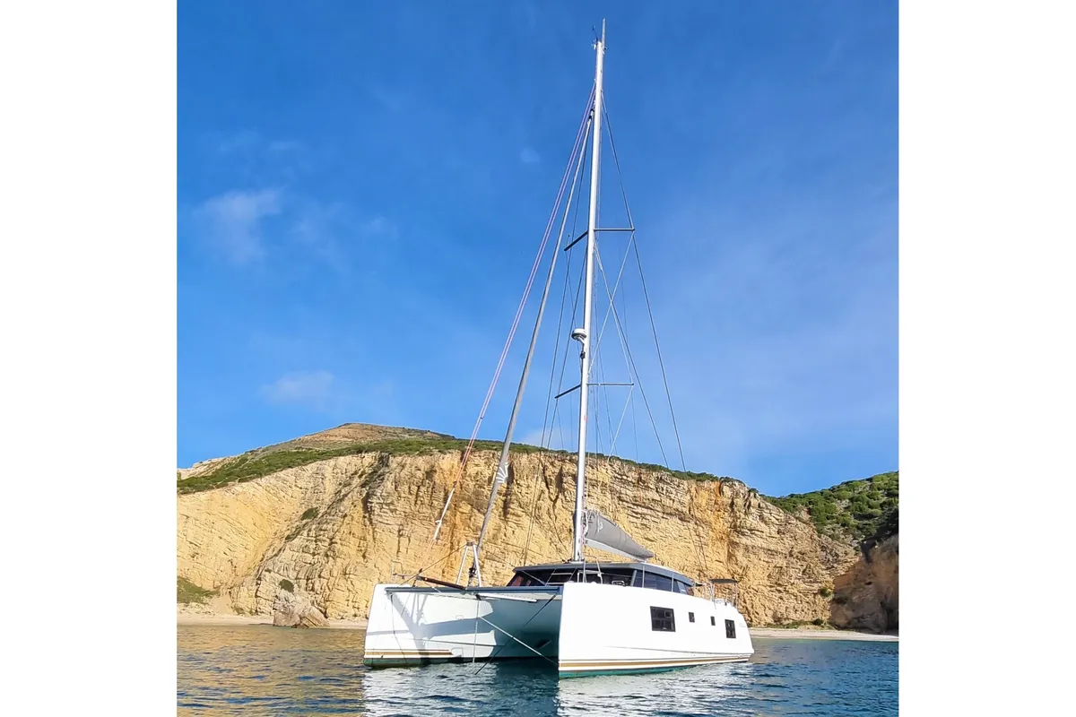 Exterior view of HONO, a Nautitech 46 Open catamaran at Cascais, Portugal