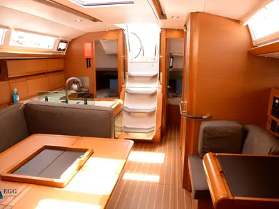 Salon of Feeling Fine, a Jeanneau Sun Odyssey 419 sailboat at Marmaris, Turkey
