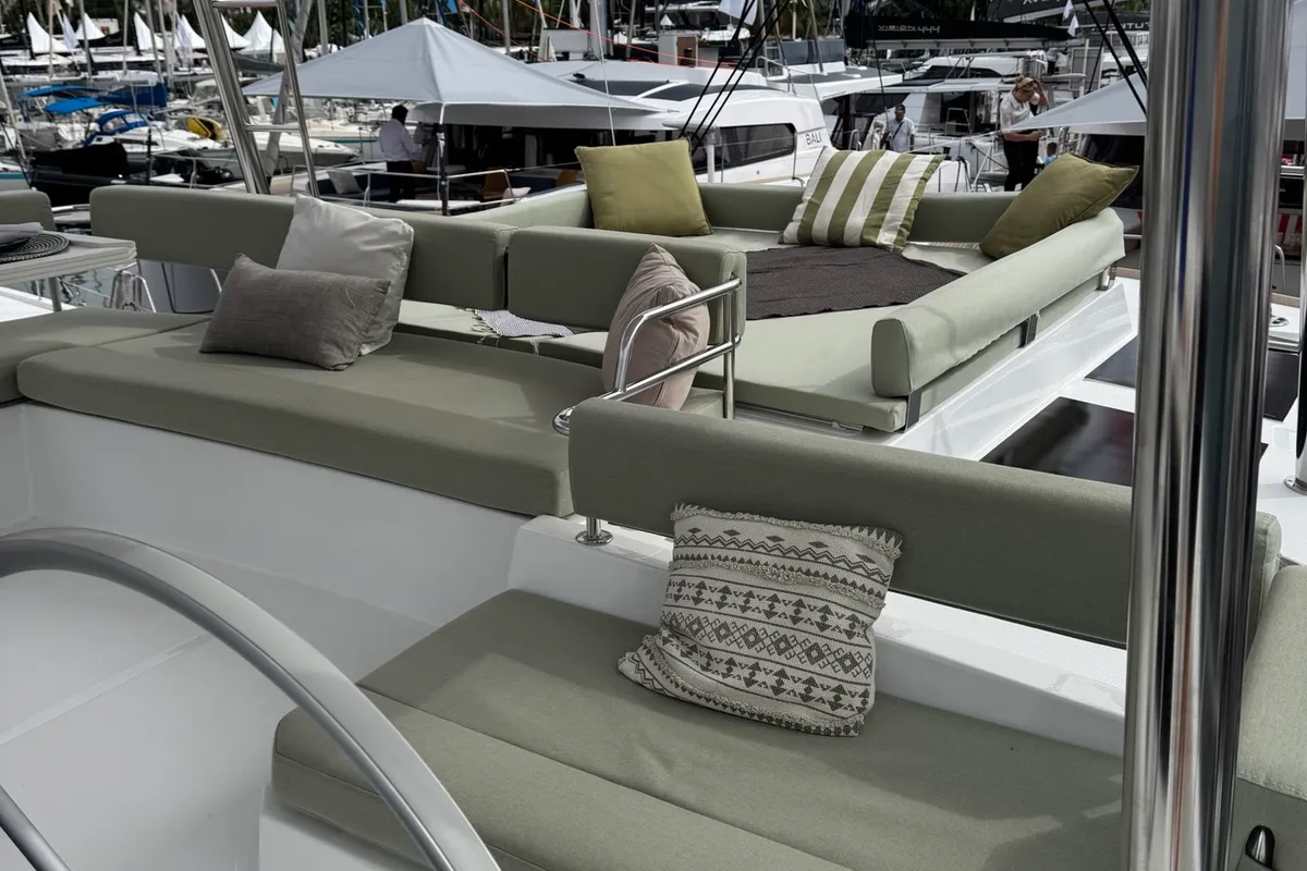 Deck of Katalea, a Bali 4.6 catamaran at Municipal Unit of Lefkada, Greece