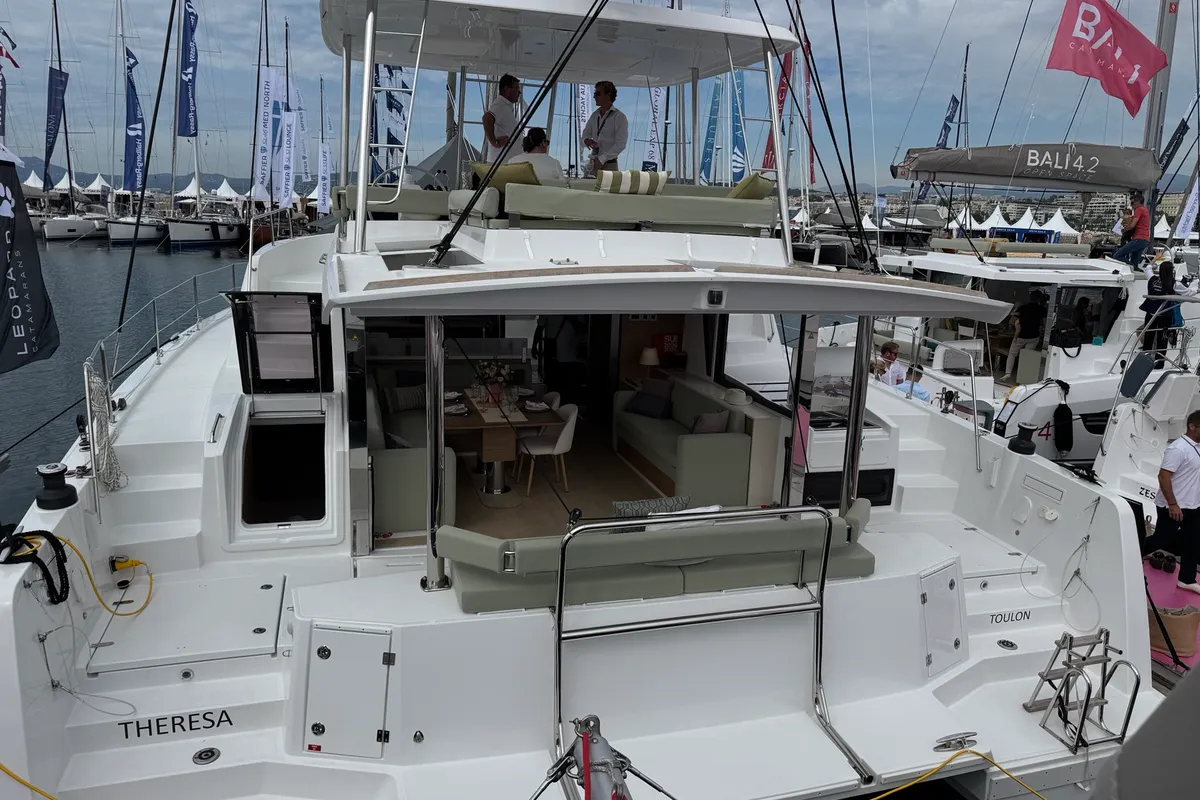 Deck of Katalea, a Bali 4.6 catamaran at Municipal Unit of Lefkada, Greece