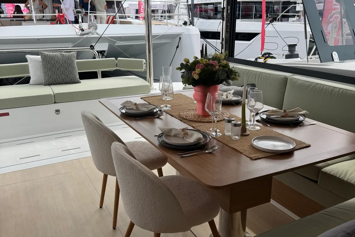 Deck of Katalea, a Bali 4.6 catamaran at Municipal Unit of Lefkada, Greece