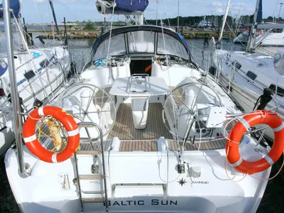 Cockpit of Baltic Sun, a Jeanneau Sun Odyssey 43 sailboat at Flensburg, Germany