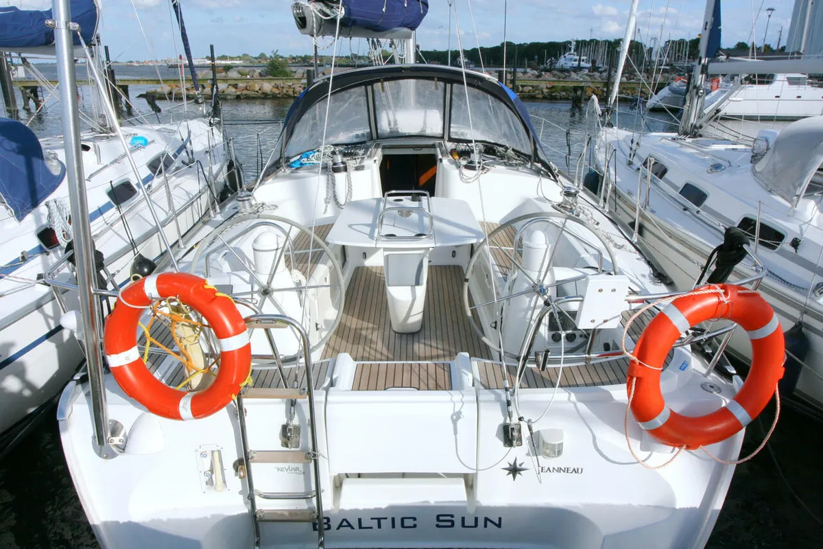 Cockpit of Baltic Sun, a Jeanneau Sun Odyssey 43 sailboat at Flensburg, Germany