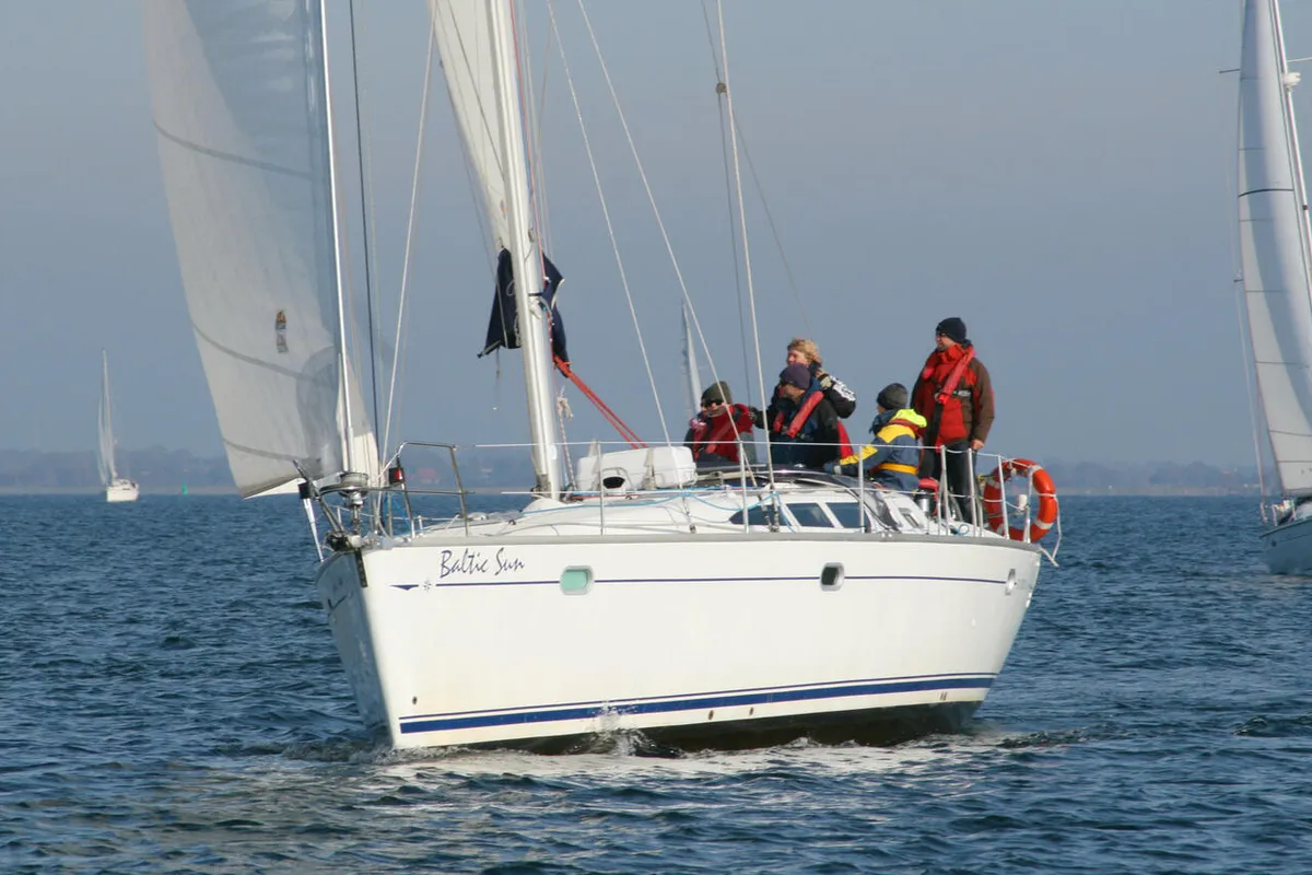 Exterior view of Baltic Sun, a Jeanneau Sun Odyssey 43 sailboat at Flensburg, Germany