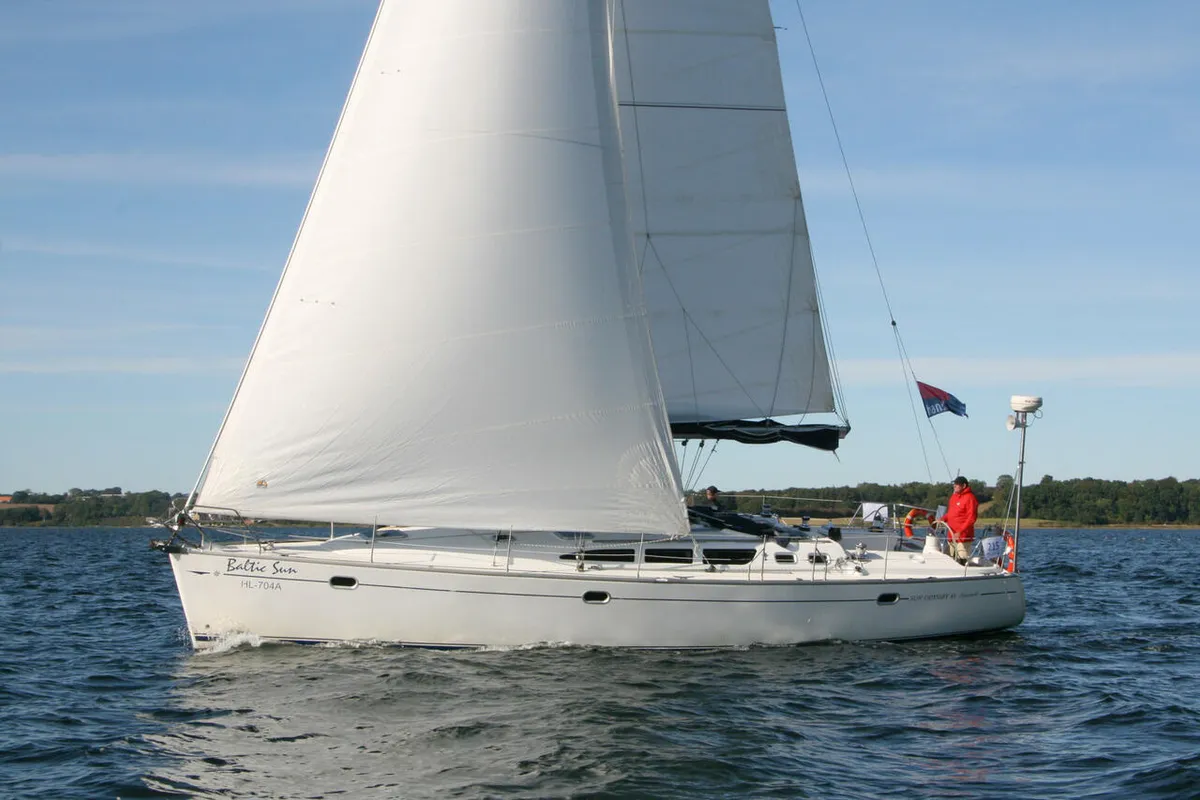 Exterior view of Baltic Sun, a Jeanneau Sun Odyssey 43 sailboat at Flensburg, Germany