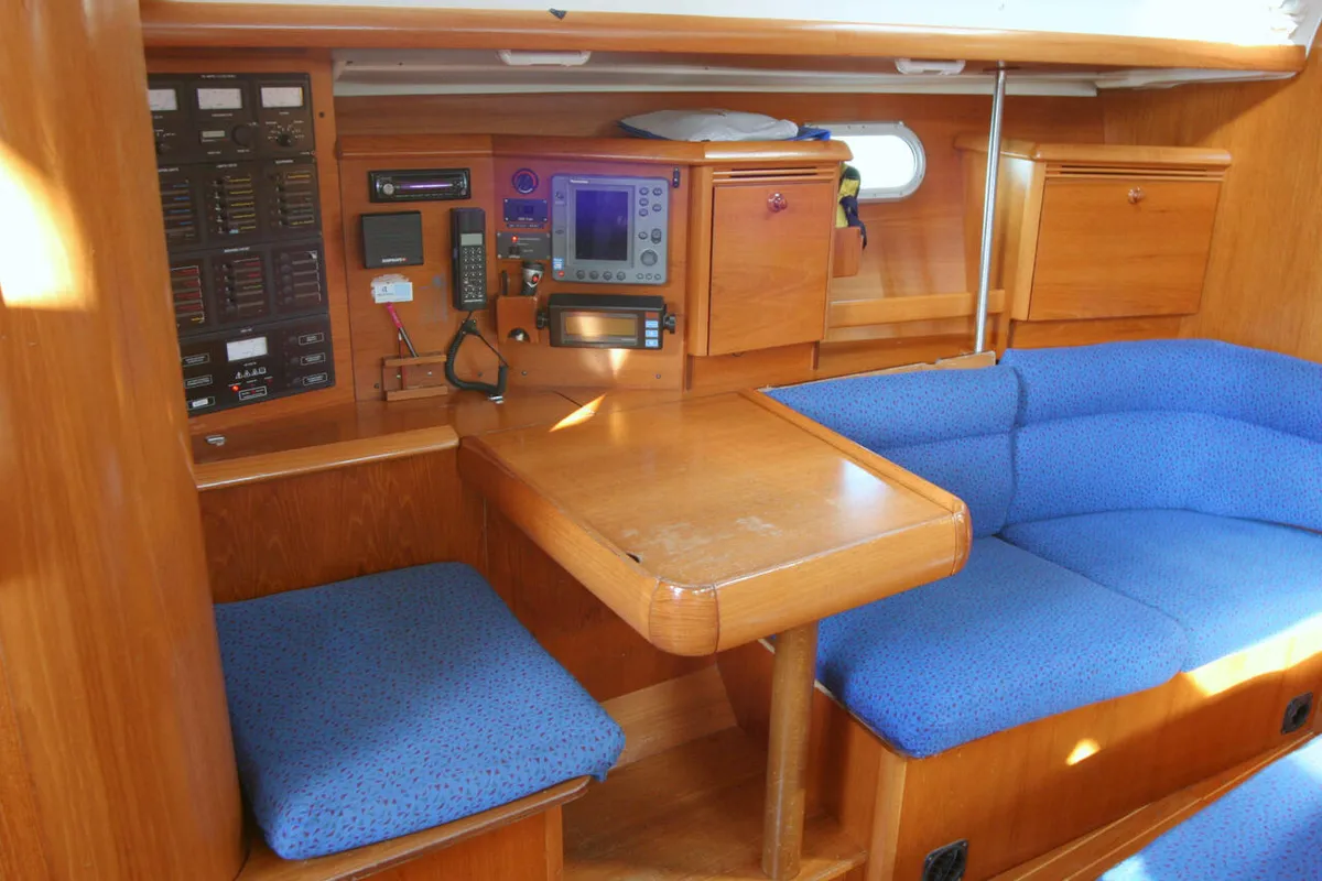 Salon of Baltic Sun, a Jeanneau Sun Odyssey 43 sailboat at Flensburg, Germany
