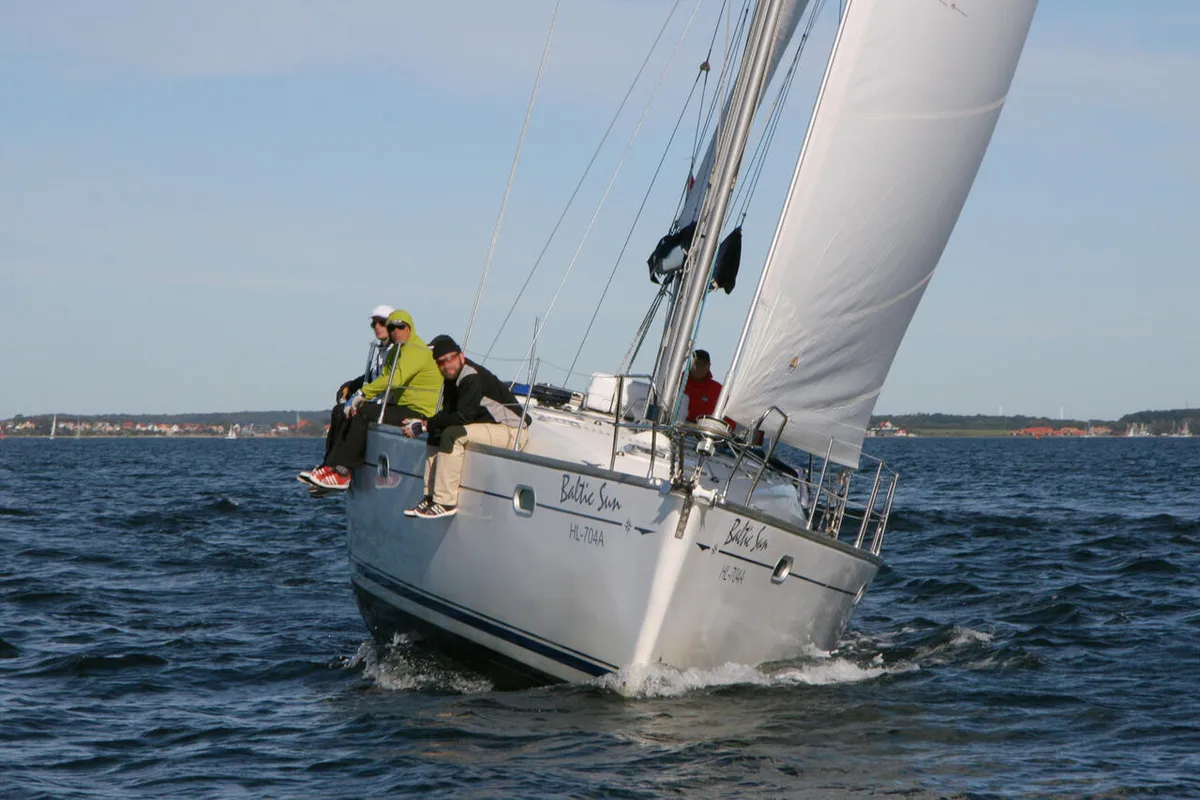 Exterior view of Baltic Sun, a Jeanneau Sun Odyssey 43 sailboat at Flensburg, Germany