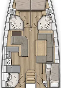 Floor plan of Elise, a Beneteau Oceanis 51.1 sailboat at Parikia, Greece