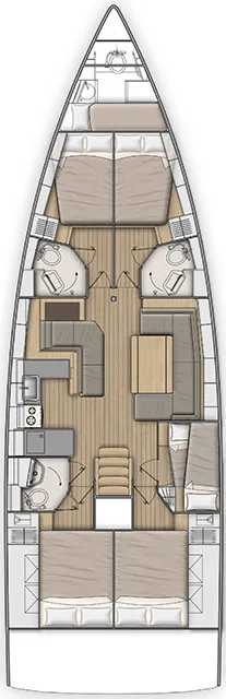 Floor plan of Elise, a Beneteau Oceanis 51.1 sailboat at Parikia, Greece