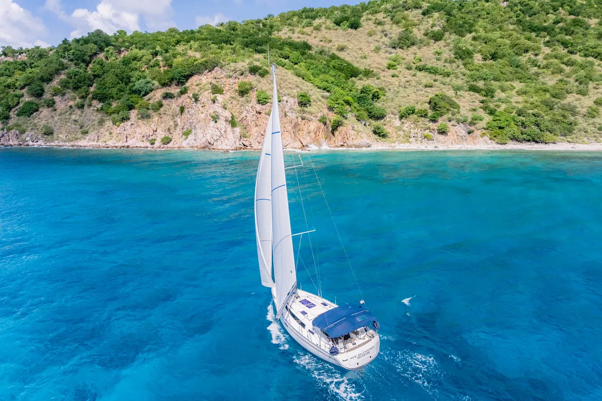 Exterior view of New Beginnings, a Bavaria 37 sailboat at Road Town, British Virgin Islands