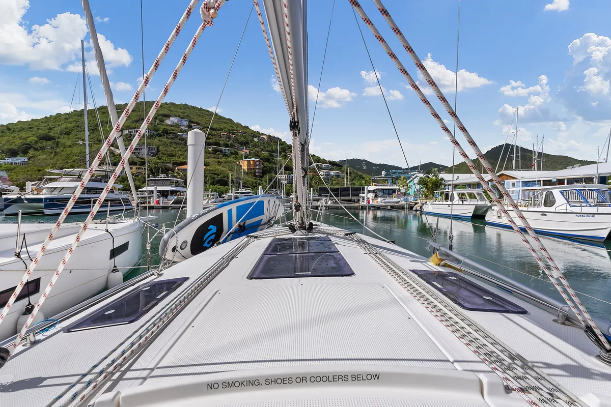 Deck of New Beginnings, a Bavaria 37 sailboat at Road Town, British Virgin Islands
