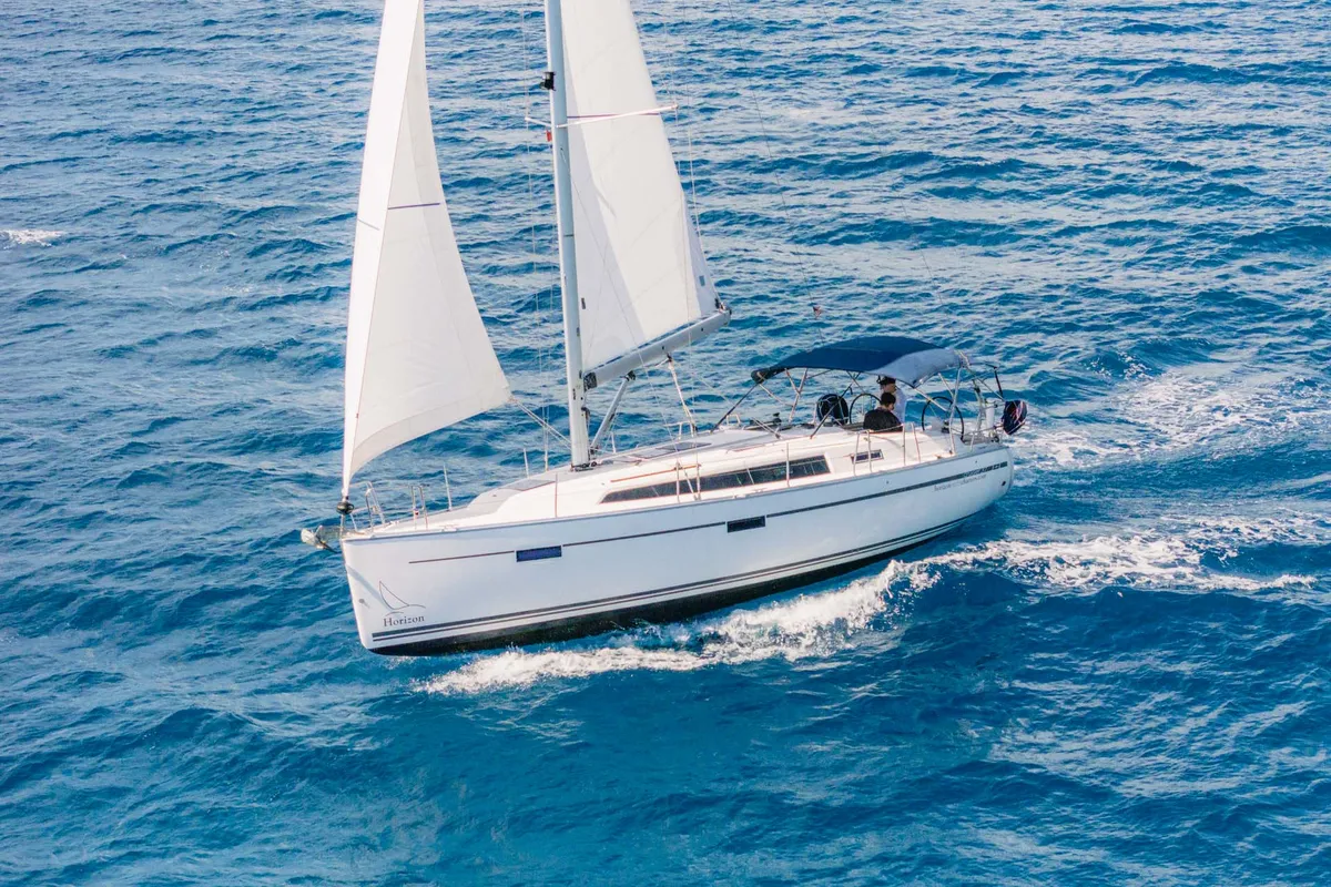 Exterior view of New Beginnings, a Bavaria 37 sailboat at Road Town, British Virgin Islands