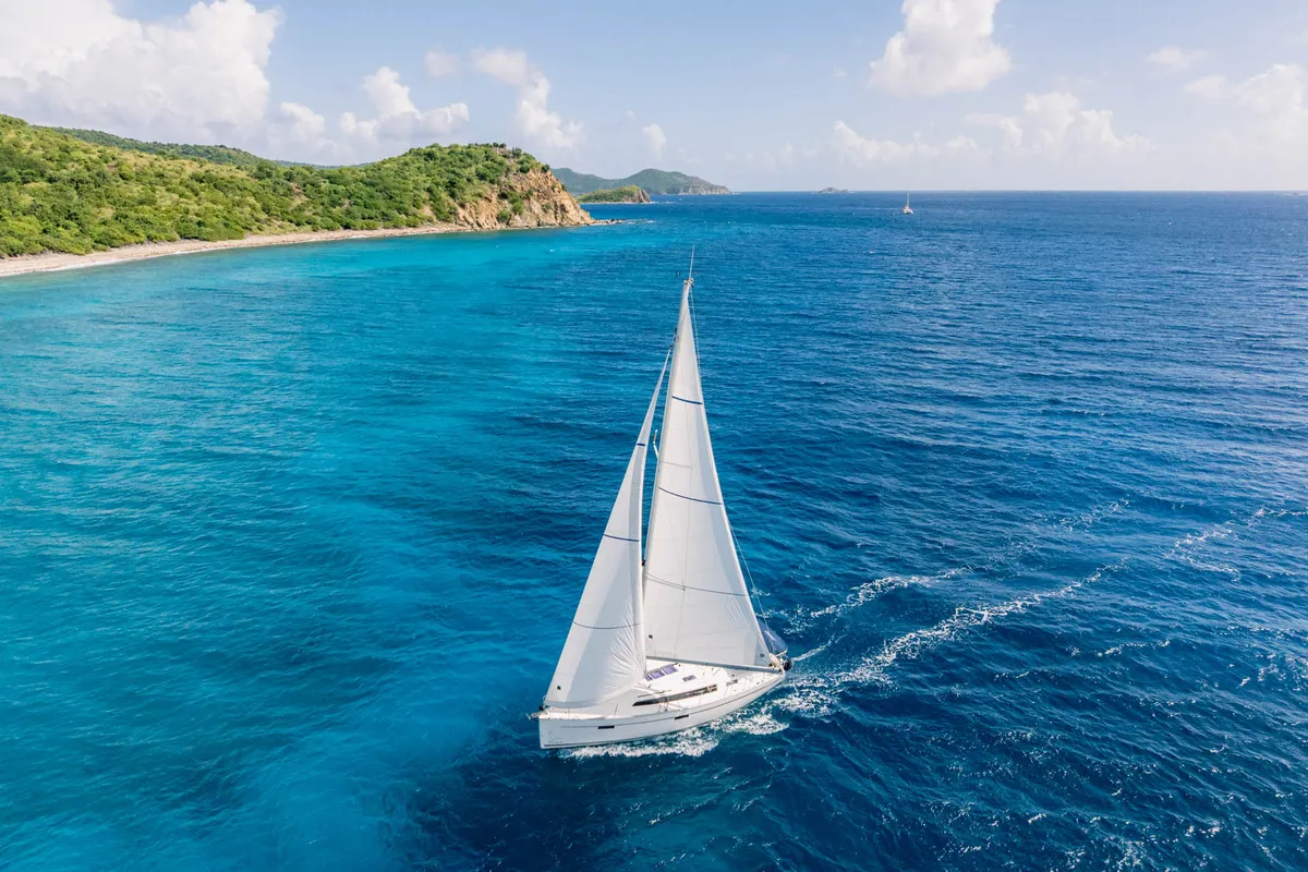 Exterior view of New Beginnings, a Bavaria 37 sailboat at Road Town, British Virgin Islands