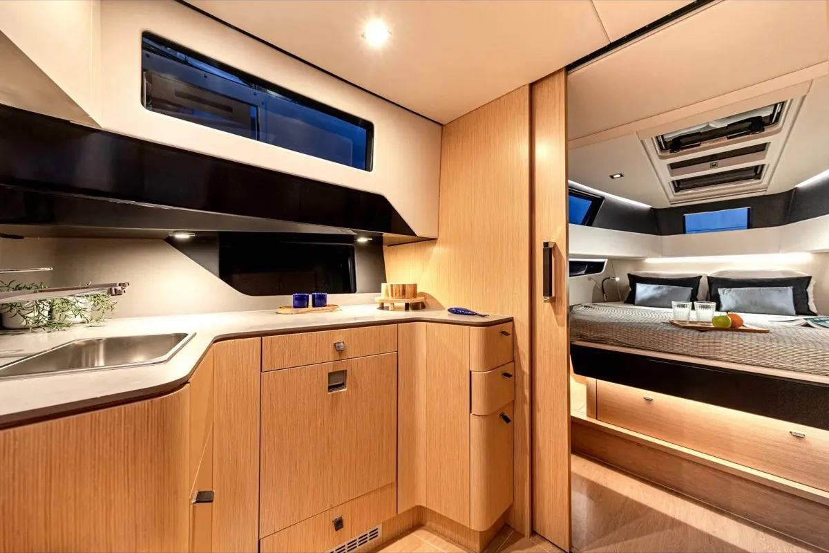Galley of Oaseas, a Fjord 41 XL motorboat at Olbia, Italy
