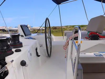 Cockpit of Kallisti, a Lagoon 46 catamaran at Parham Town, British Virgin Islands
