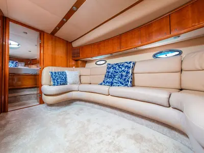 Navarone, a Sunseeker Camargue 47 motorboat at Mykonos, Greece
