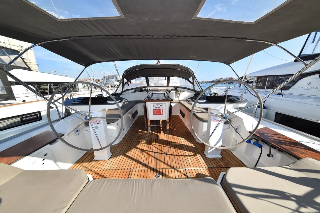 Cockpit of Fat Boy, a Bavaria Cruiser 56 sailboat at Zadar, Croatia