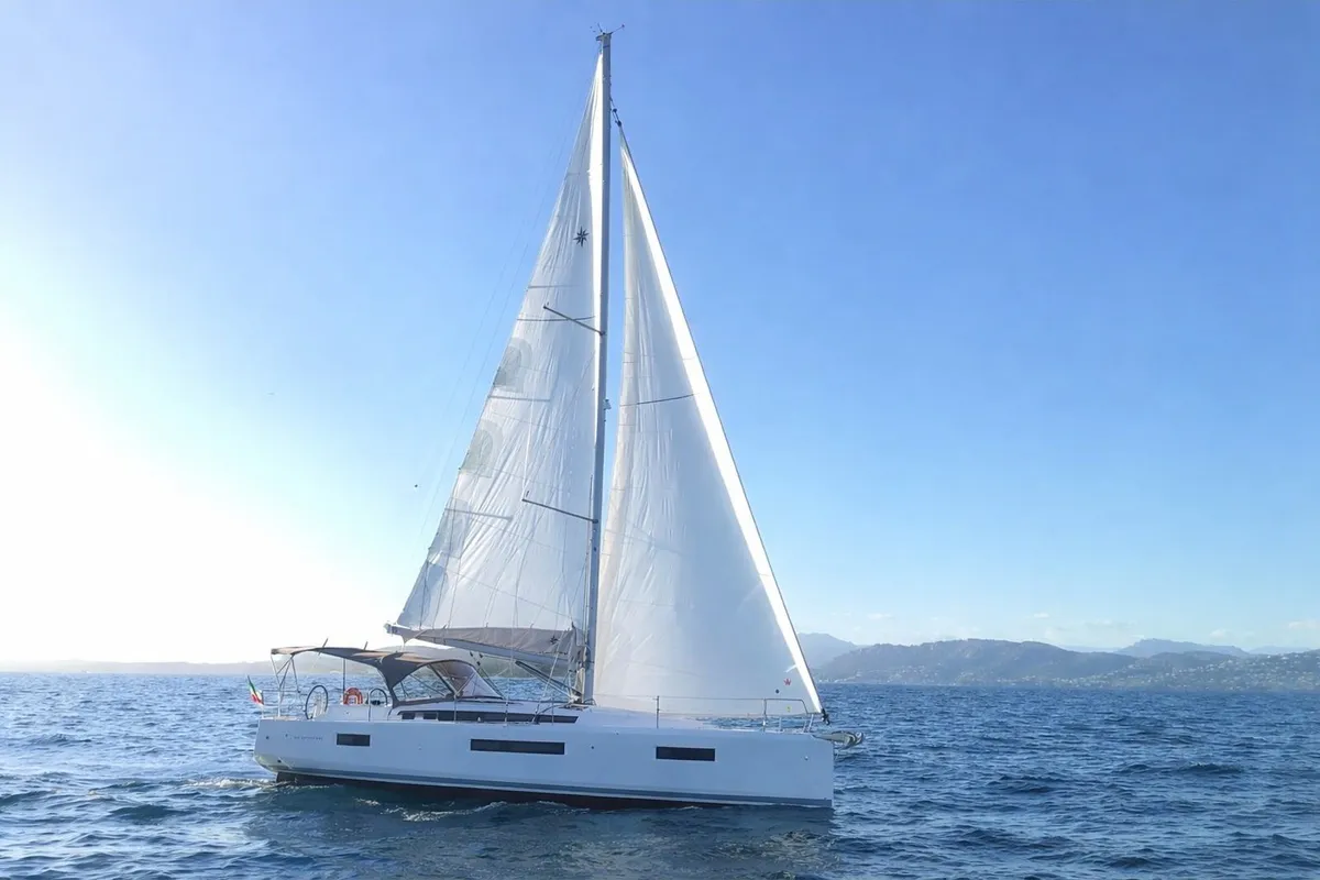 Exterior view of Obi Wan Kenobi, a Jeanneau Sun Odyssey 440 sailboat at Nettuno, Italy