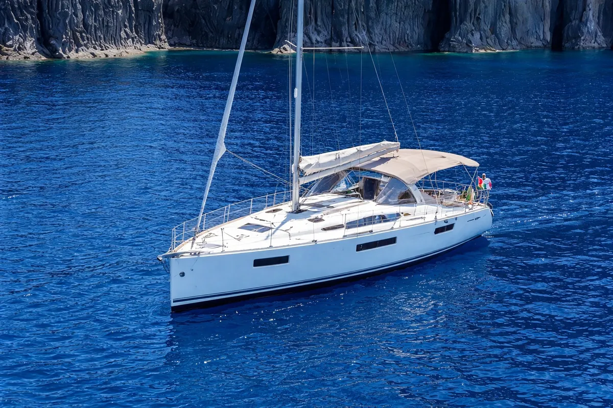 Exterior view of Obi Wan Kenobi, a Jeanneau Sun Odyssey 440 sailboat at Nettuno, Italy