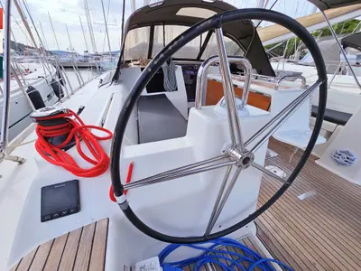Cockpit of Katajina AC/Gen, a Dufour 460 Grand Large sailboat at Općina Rogoznica, Croatia