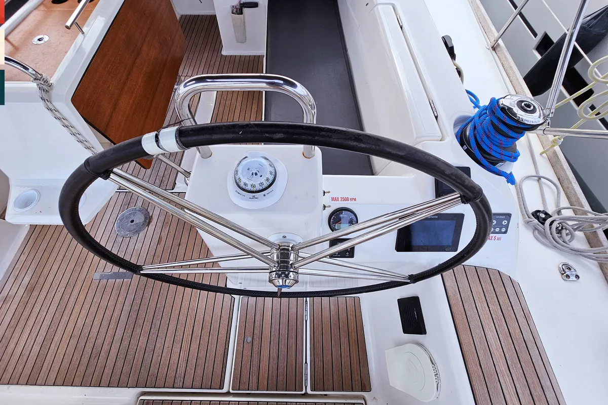 Cockpit of Katajina AC/Gen, a Dufour 460 Grand Large sailboat at Općina Rogoznica, Croatia