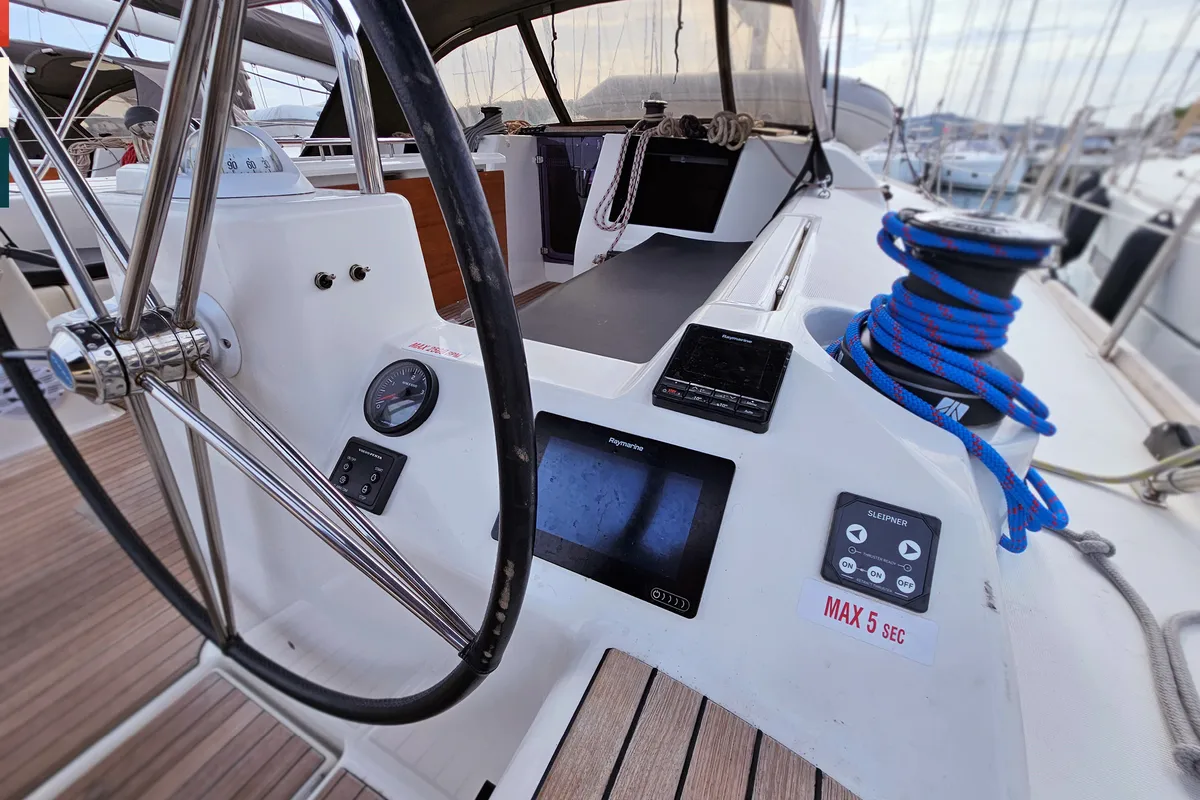 Cockpit of Katajina AC/Gen, a Dufour 460 Grand Large sailboat at Općina Rogoznica, Croatia