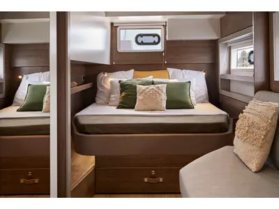 Cabin on Emmelia, a Bali 4.4 catamaran at Athens, Greece