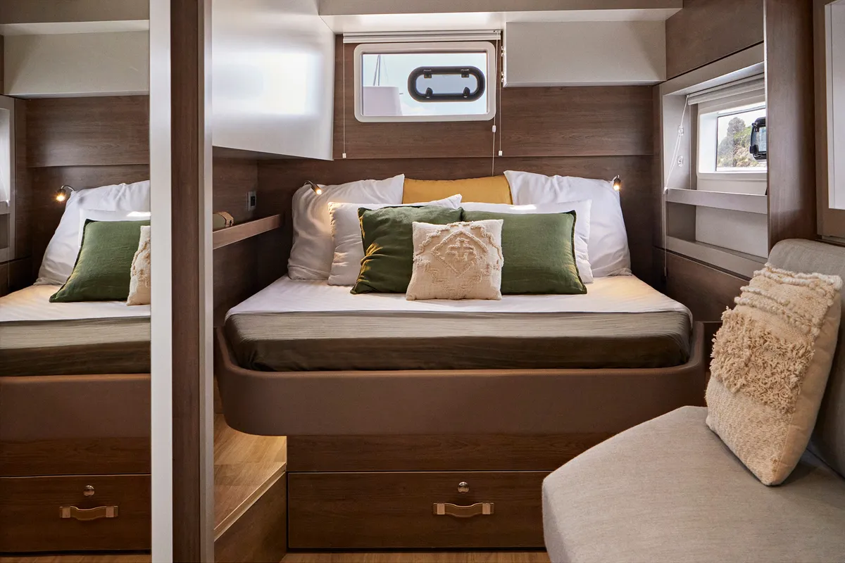 Cabin on Emmelia, a Bali 4.4 catamaran at Athens, Greece