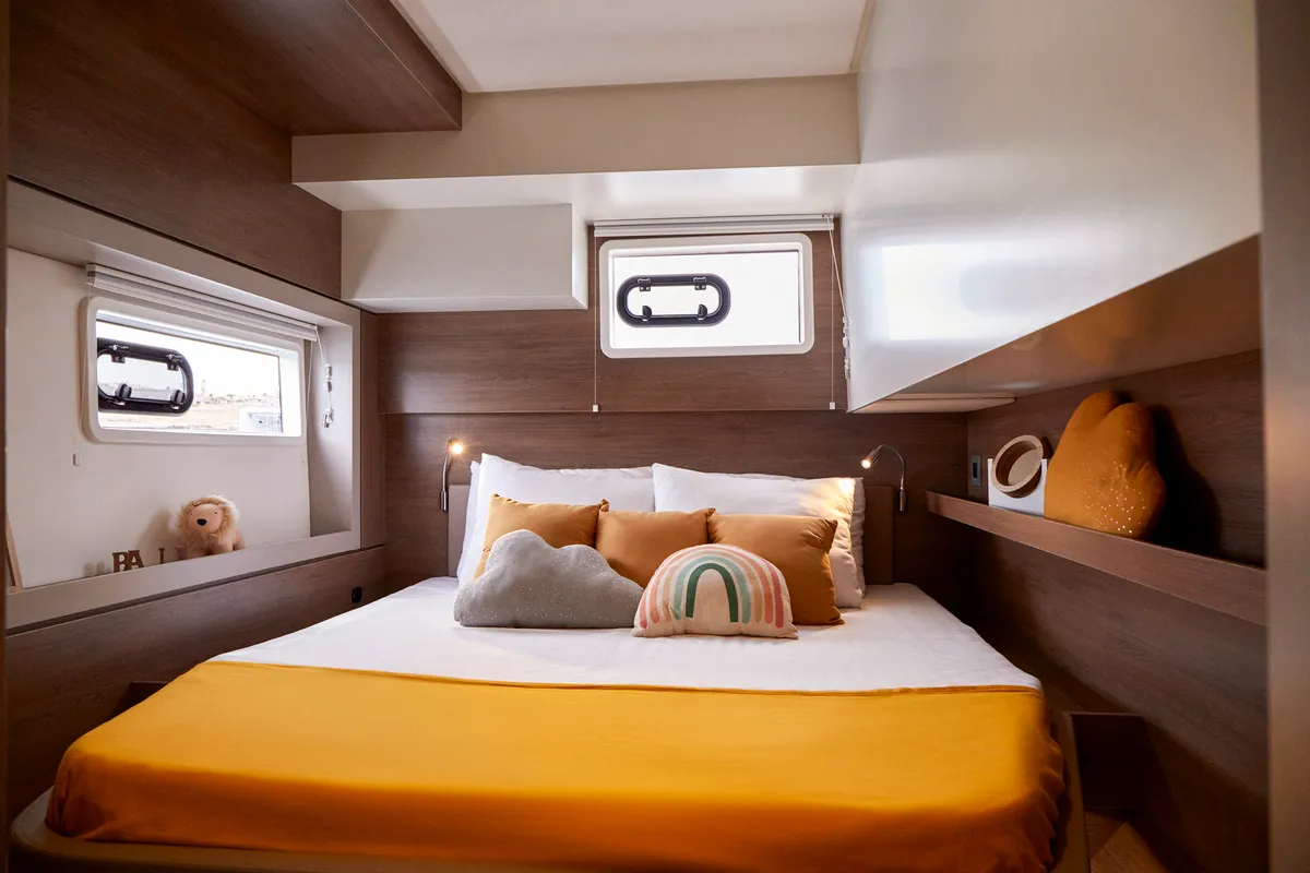 Cabin on Emmelia, a Bali 4.4 catamaran at Athens, Greece