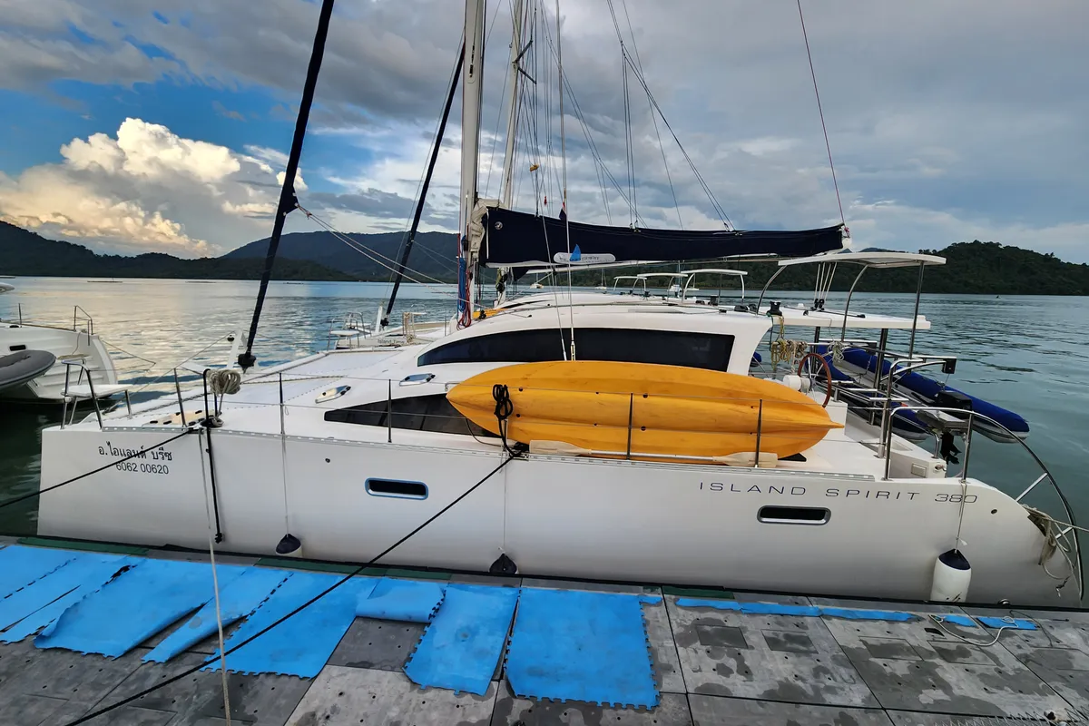Exterior view of Island Breeze, a Island Spirit 38 catamaran at Baan Salak Phet, Thailand