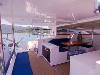 Cockpit of Island Breeze, a Island Spirit 38 catamaran at Baan Salak Phet, Thailand