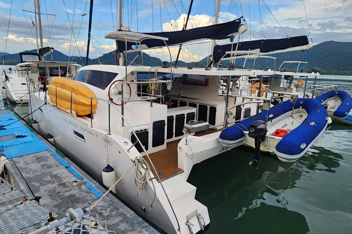 Exterior view of Island Breeze, a Island Spirit 38 catamaran at Baan Salak Phet, Thailand