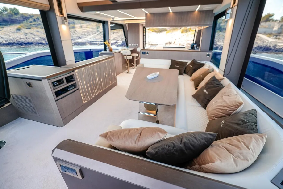 Salon of FGstar, a Galeon 640 Fly motor yacht at Seget Donji, Croatia