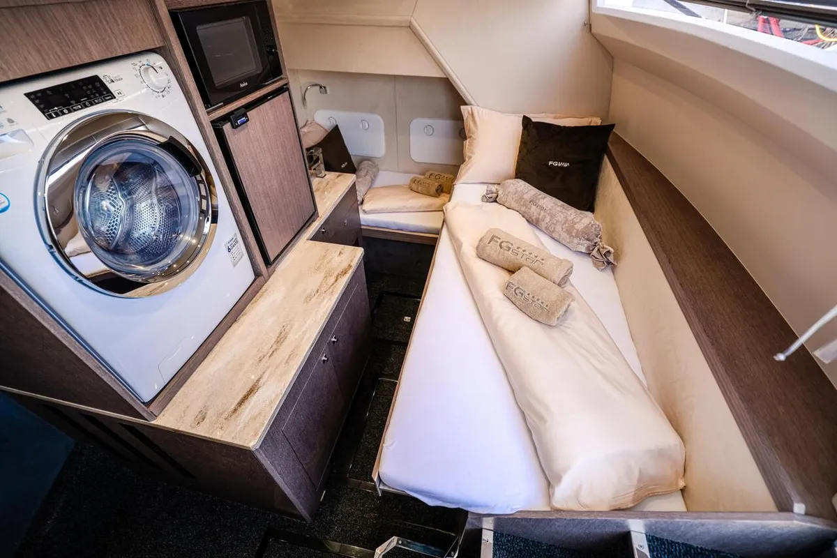 Cabin on FGstar, a Galeon 640 Fly motor yacht at Seget Donji, Croatia