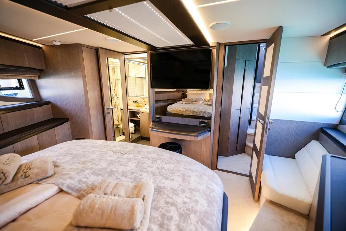 Cabin on FGstar, a Galeon 640 Fly motor yacht at Seget Donji, Croatia
