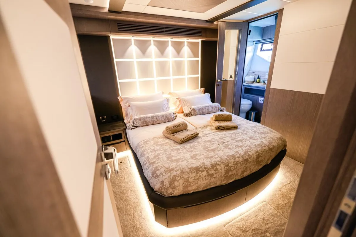 Cabin on FGstar, a Galeon 640 Fly motor yacht at Seget Donji, Croatia