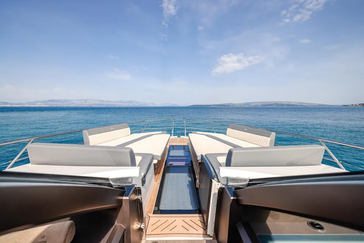 Deck of FGstar, a Galeon 640 Fly motor yacht at Seget Donji, Croatia