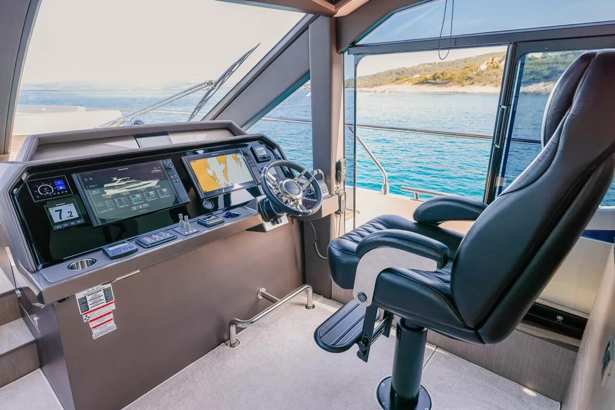 Cockpit of FGstar, a Galeon 640 Fly motor yacht at Seget Donji, Croatia