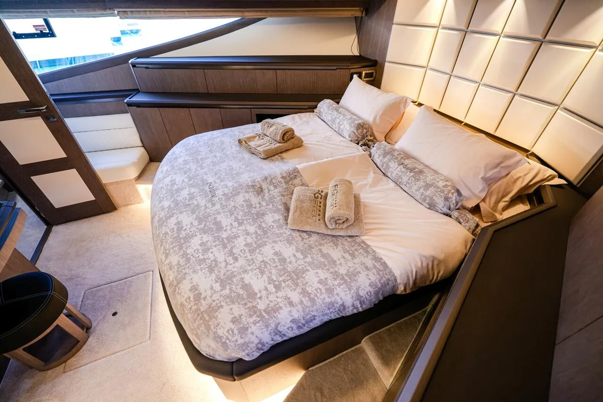 Cabin on FGstar, a Galeon 640 Fly motor yacht at Seget Donji, Croatia