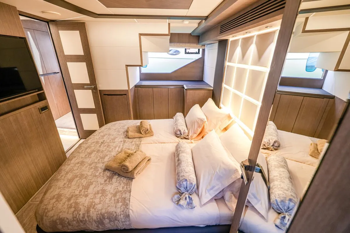 Cabin on FGstar, a Galeon 640 Fly motor yacht at Seget Donji, Croatia