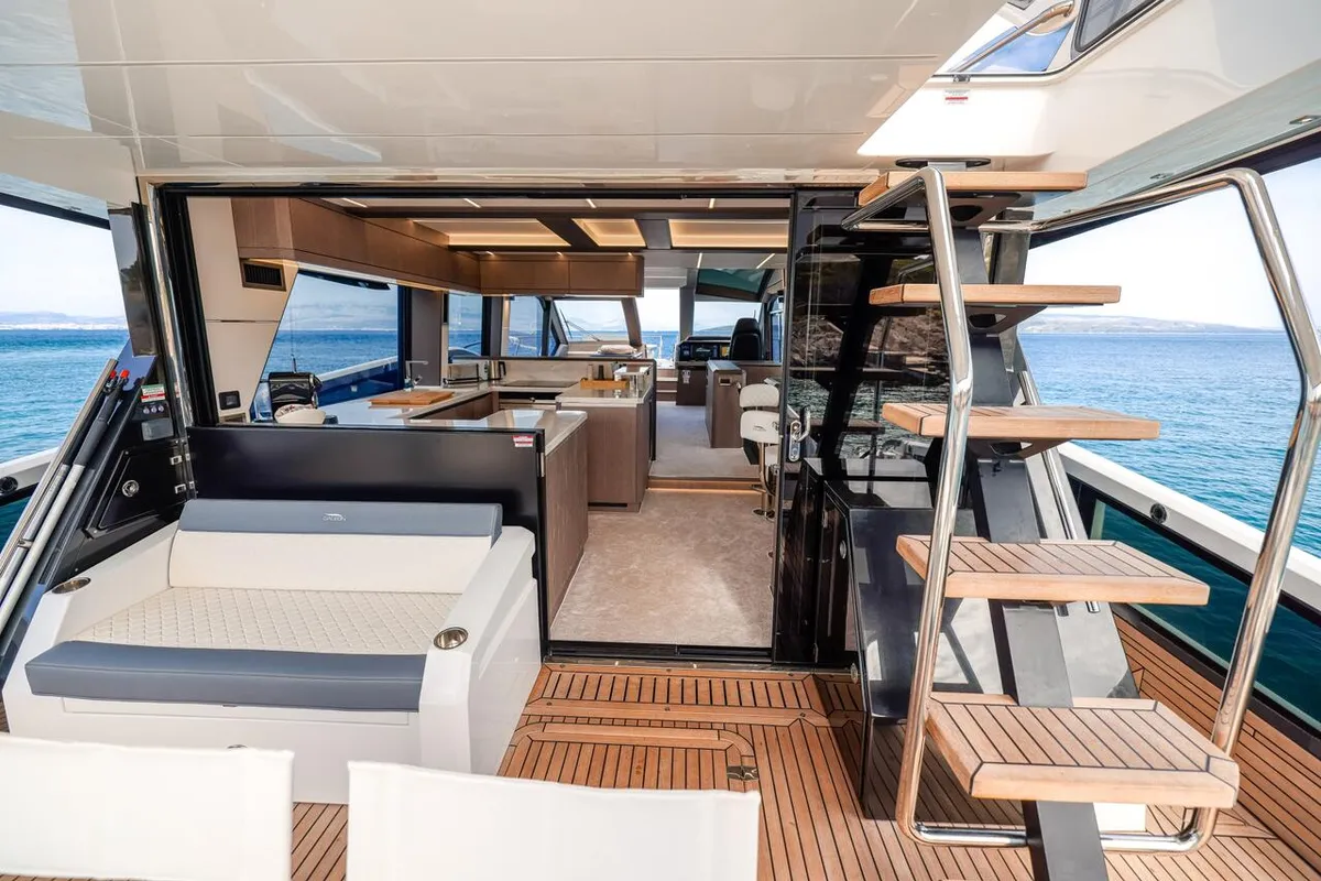 Salon of FGstar, a Galeon 640 Fly motor yacht at Seget Donji, Croatia