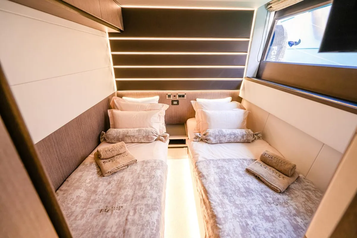 Cabin on FGstar, a Galeon 640 Fly motor yacht at Seget Donji, Croatia
