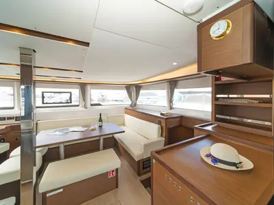 Salon of Nefeli, a Lagoon 46 catamaran at Volos, Greece