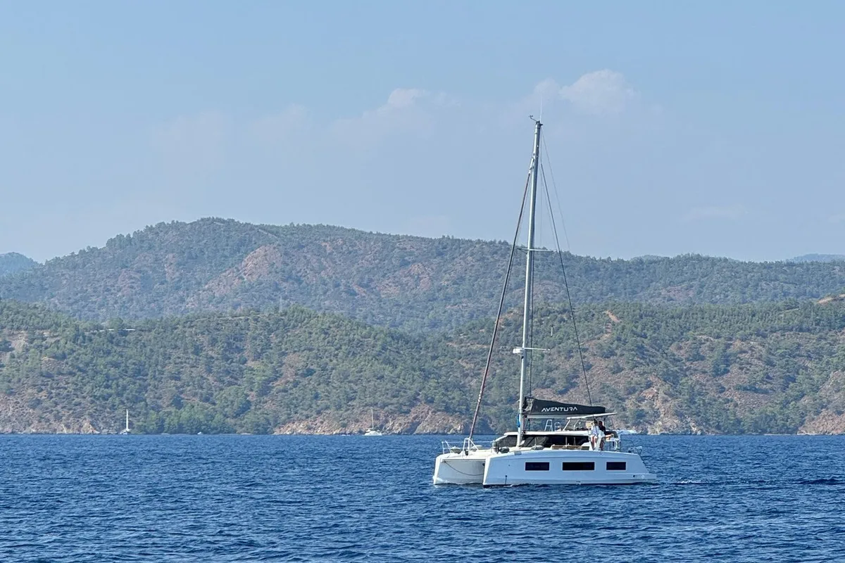 Exterior view of Pronto Sail, a Aventura 37 catamaran at Fethiye, Turkey