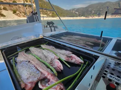 Deck of Pronto Sail, a Aventura 37 catamaran at Fethiye, Turkey