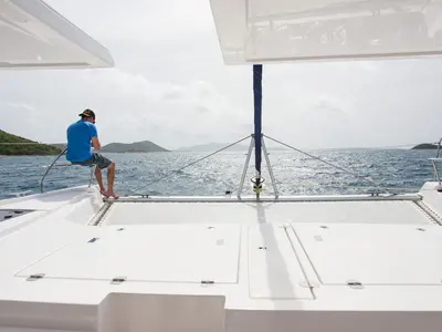 Deck of Leopard 50, a catamaran at Nassau, Bahamas